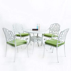 XICA Outdoor Furniture Patio Dining Table Chair Sets 5-Piece Cast Aluminum Garden Furniture with Cushions-Chairs, Umbrella Hole White