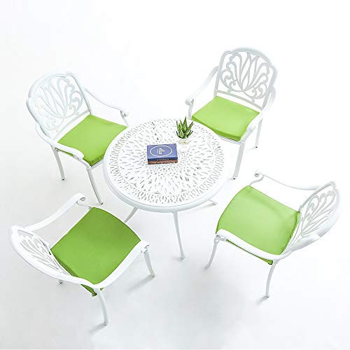 XICA Outdoor Furniture Patio Dining Table Chair Sets 5-Piece Cast Aluminum Garden Furniture with Cushions-Chairs, Umbrella Hole White