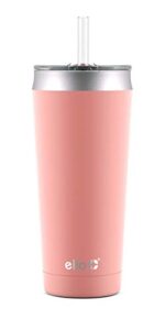 ello beacon vacuum insulated stainless steel tumbler with slider lid and optional straw, 24 oz, coral