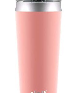 Ello Beacon Vacuum Insulated Stainless Steel Tumbler with Slider Lid and Optional Straw, 24 oz, Coral