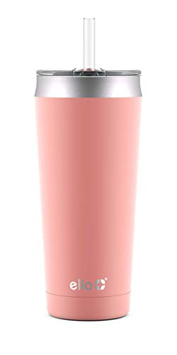 Ello Beacon Vacuum Insulated Stainless Steel Tumbler with Slider Lid and Optional Straw, 24 oz, Coral