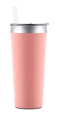 Ello Beacon Vacuum Insulated Stainless Steel Tumbler with Slider Lid and Optional Straw, 24 oz, Coral