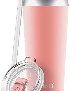 Ello Beacon Vacuum Insulated Stainless Steel Tumbler with Slider Lid and Optional Straw, 24 oz, Coral