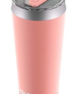 Ello Beacon Vacuum Insulated Stainless Steel Tumbler with Slider Lid and Optional Straw, 24 oz, Coral