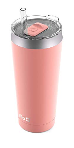 Ello Beacon Vacuum Insulated Stainless Steel Tumbler with Slider Lid and Optional Straw, 24 oz, Coral