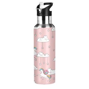 orezi unicorn in pink world water bottle thermos with straw lid for boys girls,600 ml,leakproof stainless-steel sports bottle for women men teenage