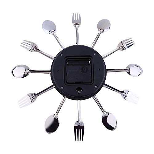 Kitchen Wall Decor, Stainless Steel Large 3D Mirror Modern Design Cutlery Kitchen Utensil Spoon Fork Wall Clock for Kitchen or Eating Area Decoration