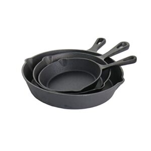 MegaChef Skillet Trio Pre-Seasoned Cast Iron Cookware Set, 3 Piece, Black