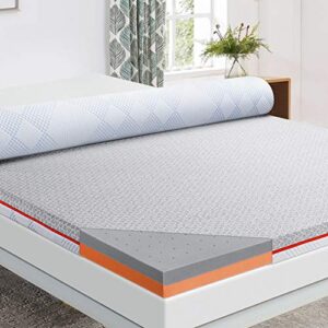 Maxzzz Mattress Topper Queen, 3 Inch Bamboo Charcoal Memory Foam Mattress Topper & Copper Foam Bed Topper Dual Side Use, Removable Soft Cover with Ventilated Design CertiPUR-US Certified(60x80Inch)