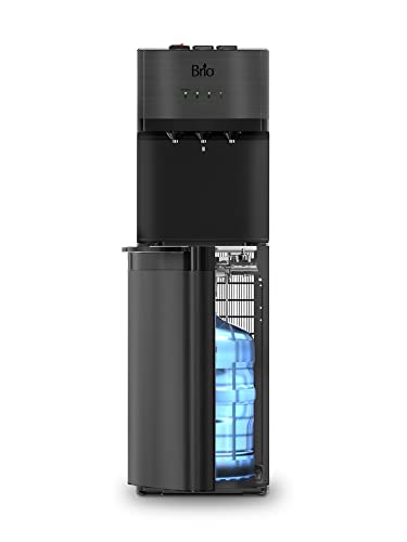 Brio CLBL520SCBLK Self-Cleaning Bottom Load Water Cooler Dispenser for 3 & 5 Gallon Bottles – Hot, Room & Cold Spouts, Child-Safety Lock, LED Display & Night Light, Black Stainless Steel