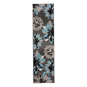 Rugshop Modern Flowers Runner Rug 2' x 10' Blue