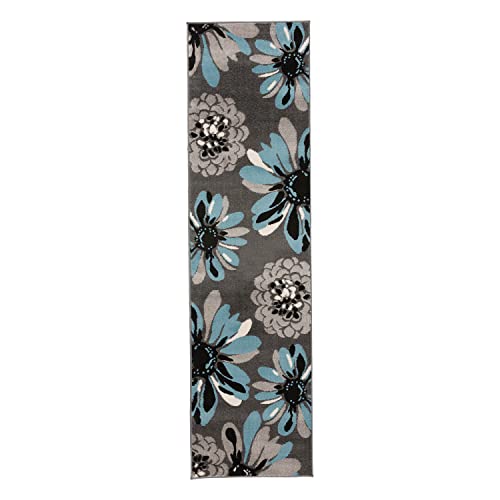 Rugshop Modern Flowers Runner Rug 2' x 10' Blue