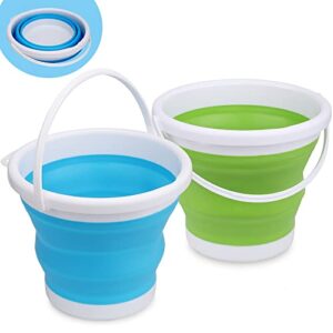 sand beach toy foldable buckets rubber pails for kids adults, collapisible pails sandbox kit tool multi use for outdoor, indoor washing, camping, traveling, beach, picnic