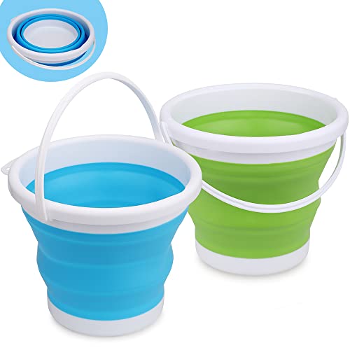 Sand Beach Toy Foldable Buckets Rubber Pails for Kids Adults, Collapisible Pails Sandbox Kit Tool Multi Use for Outdoor, Indoor Washing, Camping, Traveling, Beach, Picnic