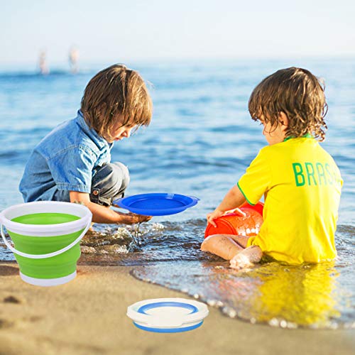 Sand Beach Toy Foldable Buckets Rubber Pails for Kids Adults, Collapisible Pails Sandbox Kit Tool Multi Use for Outdoor, Indoor Washing, Camping, Traveling, Beach, Picnic