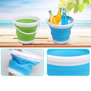 Sand Beach Toy Foldable Buckets Rubber Pails for Kids Adults, Collapisible Pails Sandbox Kit Tool Multi Use for Outdoor, Indoor Washing, Camping, Traveling, Beach, Picnic