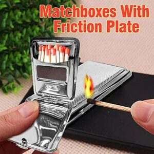 zxianc Portable Stainless Steel Matchboxes With Friction Plate,Mini One Button Waterproof Match Storage Case,Reusable Camping Outdoor Fire Starter