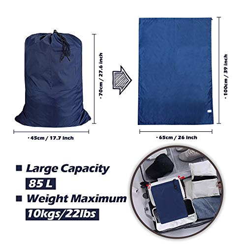 UniLiGis Washable Travel Laundry Bag with Drawstring (3 Pack), Large Dirty Clothes Bag Fit a Laundry Basket or Clothes Hamper, Enough to Hold 4 Loads of Laundry,26x39 inches Navy Blue 3