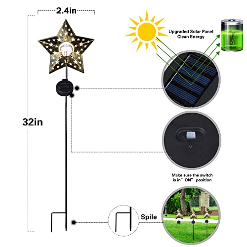 Solar Lights Garden Outdoor Large Star Solar Light Crackle Glass Globe Metal Decoration Solar Stakes Lights IP65 Waterproof Led Llight for Pathway, Yard, Patio, Lawn, Driveway, Landscape (1 Pack)