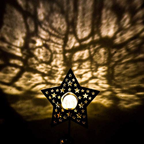 Solar Lights Garden Outdoor Large Star Solar Light Crackle Glass Globe Metal Decoration Solar Stakes Lights IP65 Waterproof Led Llight for Pathway, Yard, Patio, Lawn, Driveway, Landscape (1 Pack)