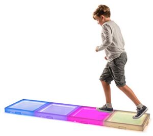 playlearn rechargeable sensory interactive led light up floor tile - touch sensitive color changing- with remote control - 1 tile (rechargeable large square)