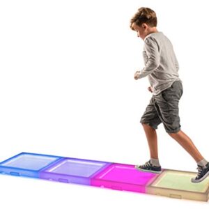 Playlearn Rechargeable Sensory Interactive LED Light Up Floor Tile - Touch Sensitive Color Changing- with Remote Control - 1 Tile (Rechargeable Large Square)