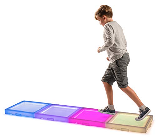 Playlearn Rechargeable Sensory Interactive LED Light Up Floor Tile - Touch Sensitive Color Changing- with Remote Control - 1 Tile (Rechargeable Large Square)