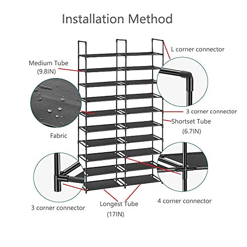 WINCANG 10-Tiers Shoe Rack- Durable and Sturdy Fabric Stackable Shoe Shelf Storage Organizer for Bedroom/ Entryway/Hallway/Closet-Space Saving Storage and Organization 20-40 pairs of shoes