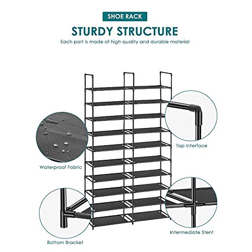 WINCANG 10-Tiers Shoe Rack- Durable and Sturdy Fabric Stackable Shoe Shelf Storage Organizer for Bedroom/ Entryway/Hallway/Closet-Space Saving Storage and Organization 20-40 pairs of shoes