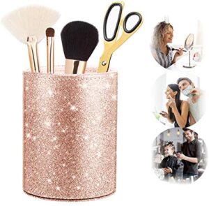 pencil cup, pen cup pu glitter pen holder shiny pen pencil stand pencil holders makeup brush holder pen pencil organizer case for desk organizer and storage box office classroom home (pink)