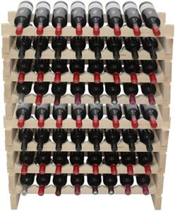 displaygifts pine thick wood stackable storage stand display shelves wine rack wobble-free natural wood 64 bottle capacity 8 x 8 rows