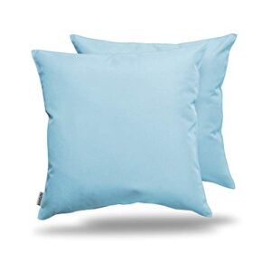 outdoor decorative throw pillow pack of 2 stuffed throw pillows uv resistant weather resistant complete pillow with polyester fill insert (solid 18" x 18", sky blue)
