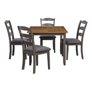 OSP Home Furnishings West Lake Dining Table Set, 5-Piece, Antique Finish Natural Top and Grey Base with Charcoal Fabric