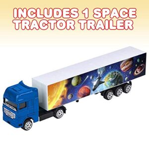 ArtCreativity Space Tractor Trailer for Kids, 7.5 Inch Truck for Boys and Girls with Space-Themed Images, Cool Galaxy and Astronaut Party Decorations, Best Birthday Gift for Children