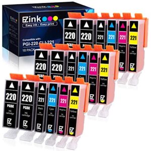 e-z ink (tm compatible ink cartridge replacement for canon pgi-220 pgi220 cli-221 cli221 to use with mx860 mx870 mp980 mp990 mp560 (6 large black, 3 cyan, 3 magenta, 3 yellow, 3 small black) 18 pack