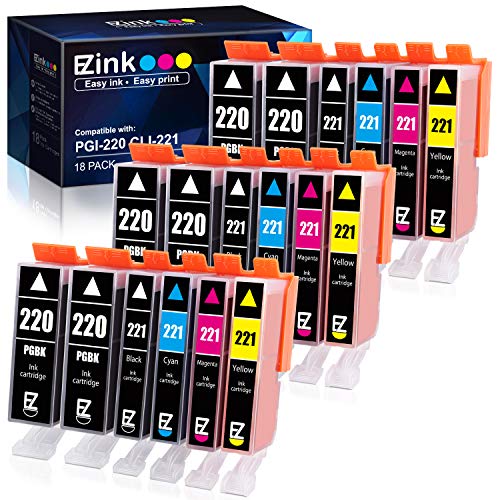 E-Z Ink (TM Compatible Ink Cartridge Replacement for Canon PGI-220 PGI220 CLI-221 CLI221 to use with MX860 MX870 MP980 MP990 MP560 (6 Large Black, 3 Cyan, 3 Magenta, 3 Yellow, 3 Small Black) 18 Pack