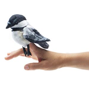 folkmanis mini chickadee finger puppet, white; black;gray