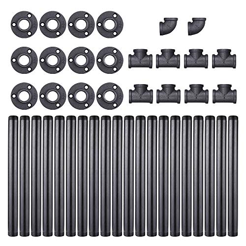 Niubid 3/4 Inches Malleable Cast Iron Pipe 2 PCS 5 Tier with Support. Vintage Industrial Wall Mount Bookshelf Shelving Unit, DIY Open Bookshelf, Shelf Shelves, Home Improvement Kitchen Shelves.