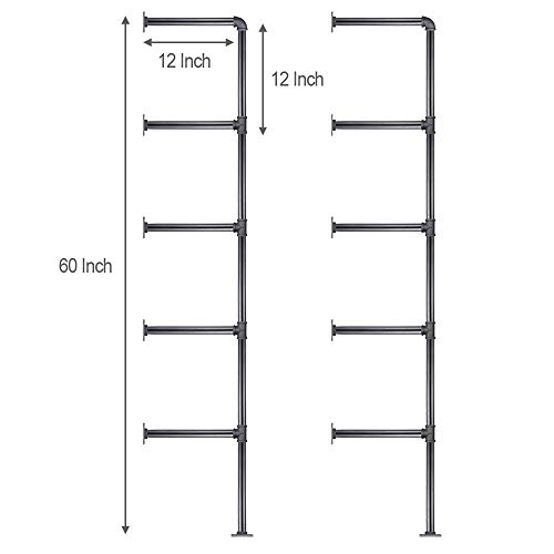 Niubid 3/4 Inches Malleable Cast Iron Pipe 2 PCS 5 Tier with Support. Vintage Industrial Wall Mount Bookshelf Shelving Unit, DIY Open Bookshelf, Shelf Shelves, Home Improvement Kitchen Shelves.