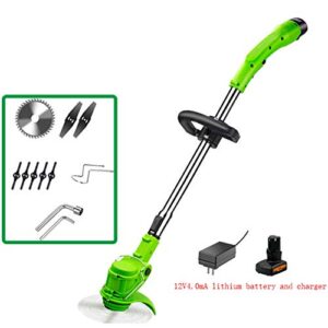 Cordless Grass Brush Cutter,String Trimmer,Weed Eater with 3 Kinds Blade Head Lightweight 12V,4.0ah Lithium Battery Powered and Charger,Cutting Diameter 15cm