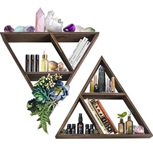 Triangle Shelf: Wall Display for Crystals, Stones, Knick Knacks | Geometric Shelf | Farmhouse Rustic Home Decor | Meditation Shelves | Floating Shelves for Living Room | Wooden Crystal Holder Storage