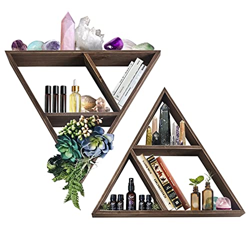 Triangle Shelf: Wall Display for Crystals, Stones, Knick Knacks | Geometric Shelf | Farmhouse Rustic Home Decor | Meditation Shelves | Floating Shelves for Living Room | Wooden Crystal Holder Storage