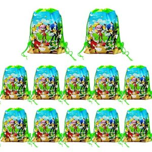 12 pack cute sonic gift bags, 14" *11" sonic drawstring bags storage backpack birthday bags party favors for boys and girls birthday party supplies