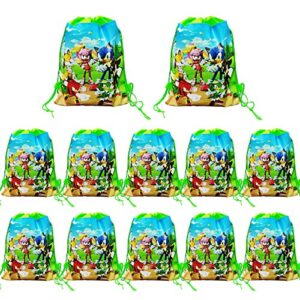 12 Pack Cute Sonic Gift Bags, 14" *11" Sonic Drawstring Bags Storage Backpack Birthday Bags Party Favors for Boys and Girls Birthday Party Supplies