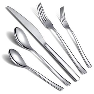 silverware set 20 pieces, stainless steel flatware set, mirror polish cutlery set, utensil sets service set for 4 (silver)