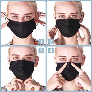 Black Disposable Face Masks, 100 Pack Black Masks Disposable, Disposable Face Masks for Adults