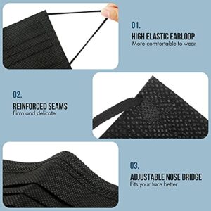 Black Disposable Face Masks, 100 Pack Black Masks Disposable, Disposable Face Masks for Adults