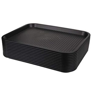 yarlung 12 pack fast food tray, 13.8 x 10.5 inch plastic restaurant serving tray cafeteria tray for coffee table, kitchen, party, black