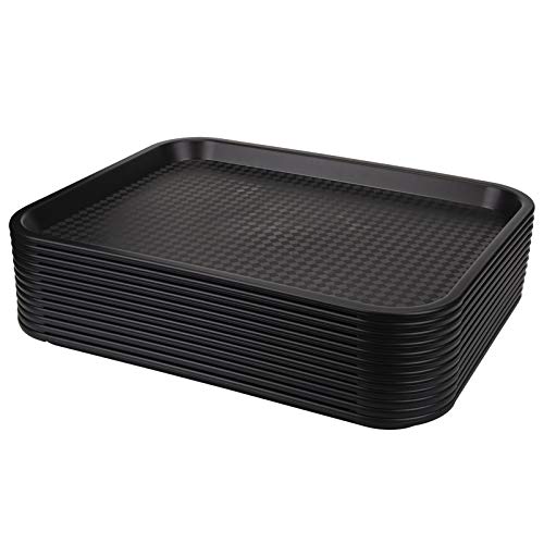 Yarlung 12 Pack Fast Food Tray, 13.8 x 10.5 Inch Plastic Restaurant Serving Tray Cafeteria Tray for Coffee Table, Kitchen, Party, Black