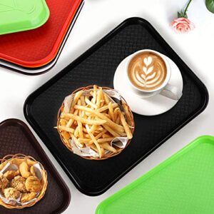 Yarlung 12 Pack Fast Food Tray, 13.8 x 10.5 Inch Plastic Restaurant Serving Tray Cafeteria Tray for Coffee Table, Kitchen, Party, Black